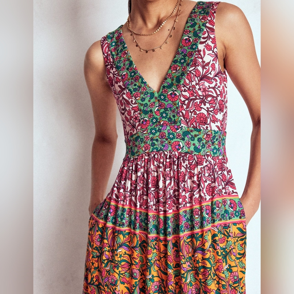 Boden Olympia Jersey Maxi Dress Multi Floral Size 14R Boho Stretch NWOT $195 - Picture 4 of 7
